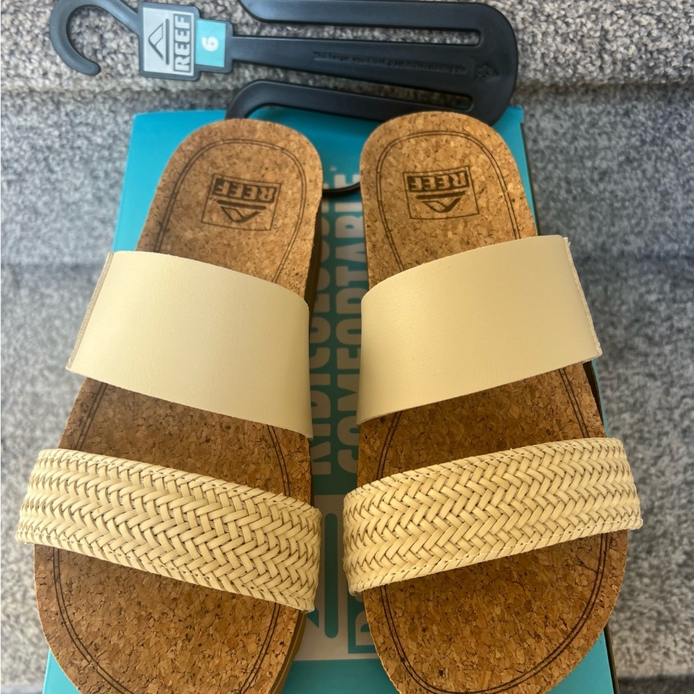 Reef Cream and Brown Sandals with Cork Footbed